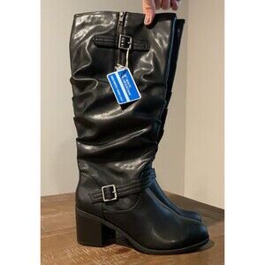 NWT White Mountain Black Slouch Boots‎ 8.5 Wide Calf Women’s Heeled Boot Belted
